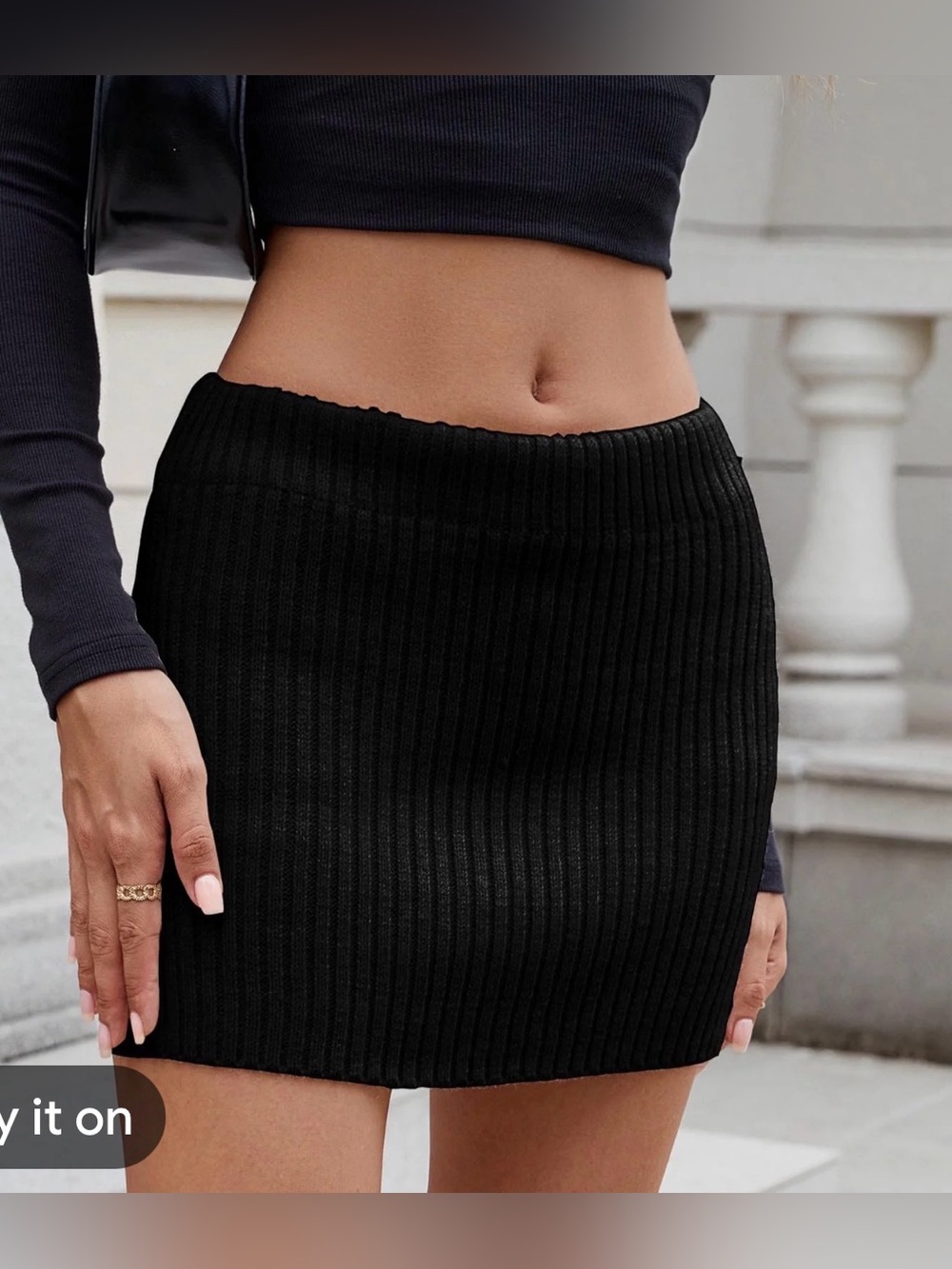 Black Ribbed Knit Mini Skirt • Stretchy & Flattering Layering Piece
